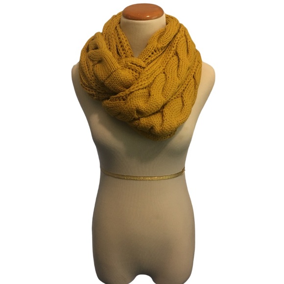 Mustard Cable Knit Infinity Scarf - Picture 2 of 6
